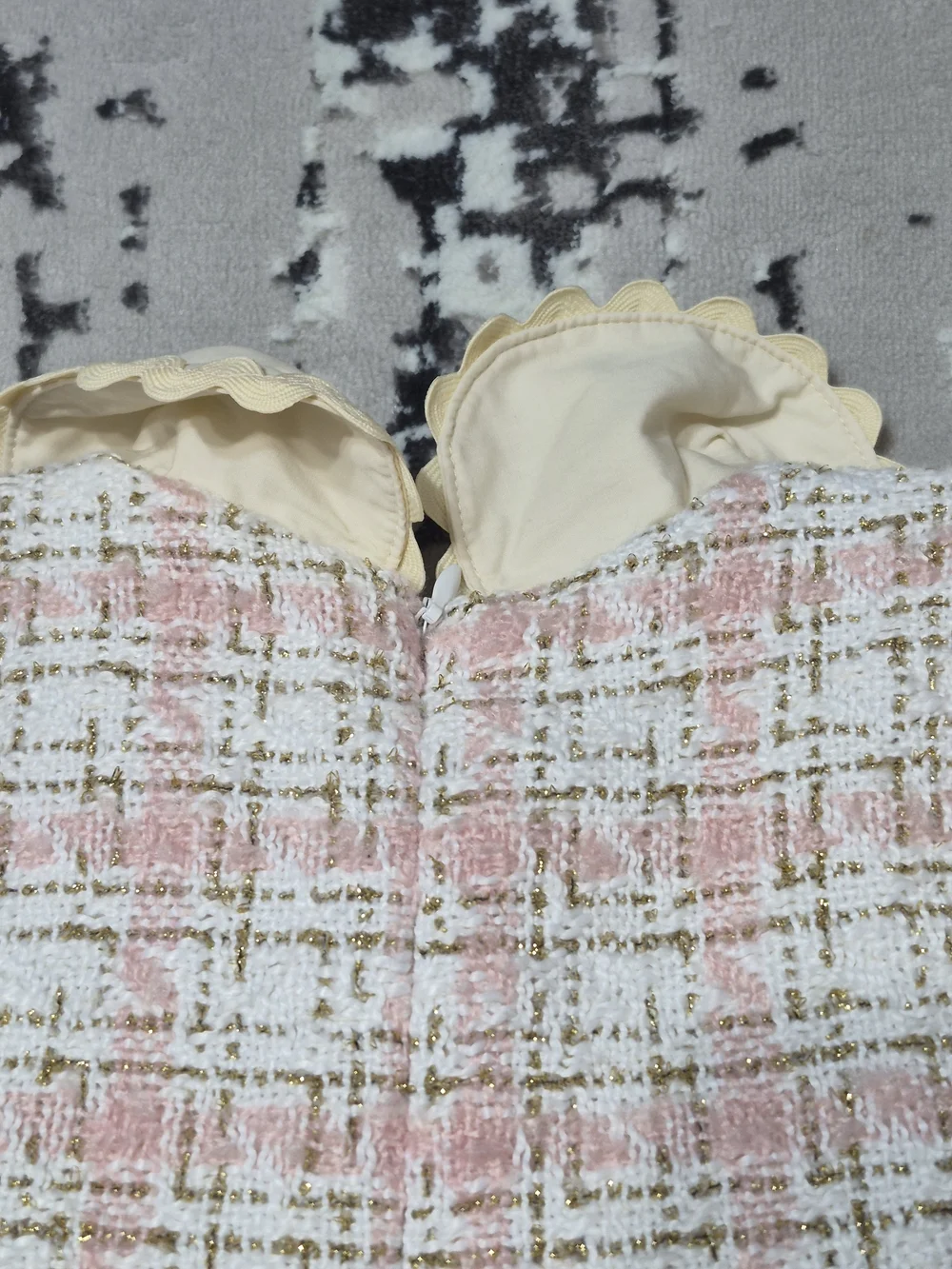 Pettigirl Autumn  Party pink plaid tweed ruffle dressscalloped Peter Pan collar